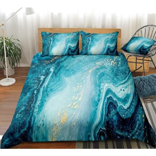 Chic Girly Marble Duvet Cover Set Mint Gold Glitter Turquoise Bedding Set Abstract Aqua Blue Quilt Cover 3PCS Dropship King