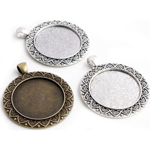 5pcs 30mm Inner Size Antique Silver Plated Bronze Classic Cabochon Base Setting Charms Pendant