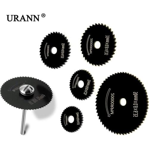 URANN 6/7Pc 3.175mm Shank HSS Rotary Tools Circular Saw Blades Cutting Discs wWith Mandrel Cut off Mini Saw Blade 22/25/32/35/50