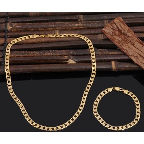 Bangrui Jewelry Sets Mens Fashion Jewelry Sale Trendy Gold 7MM Wide Chain Bracelet Necklace Set Wholesale
