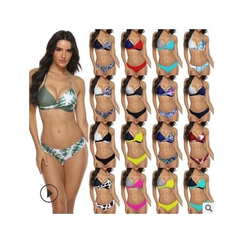 Bikini 2021 Swimsuit Sexy Hard Pack Split Swimsuit Color Green Leaf Bikini 18 Color Summer Womens Clothing Beach Wear