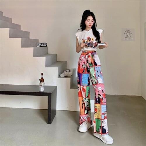 Women pants summer traf fashion graffiti high waist slimming harajuku Womens pants thin loose loose casual y2k pants for women