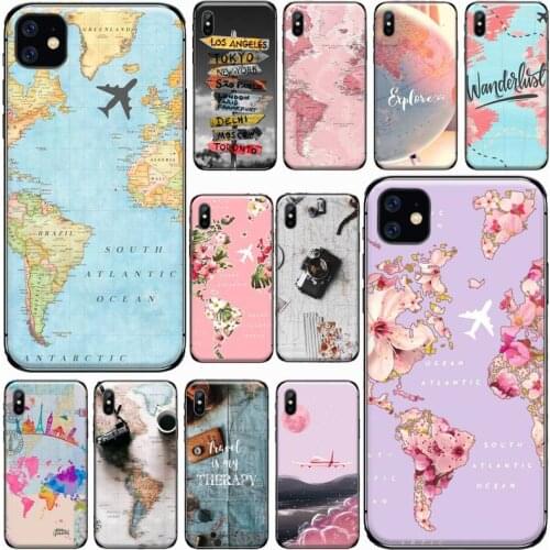 World Map Travel pattern Phone Case for iPhone 11 12 pro XS MAX 8 7 6 6S Plus X 5S SE 2020 XR Luxury brand shell funda coque