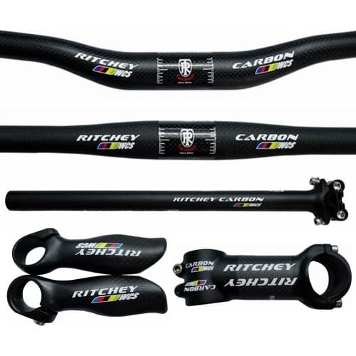 Cycling Parts Matte 3K Carbon Fibre Bike Handlebar Sets Mountain MTB Bicycle Flat / Rise Handlebar SeatPost Stem Bar End