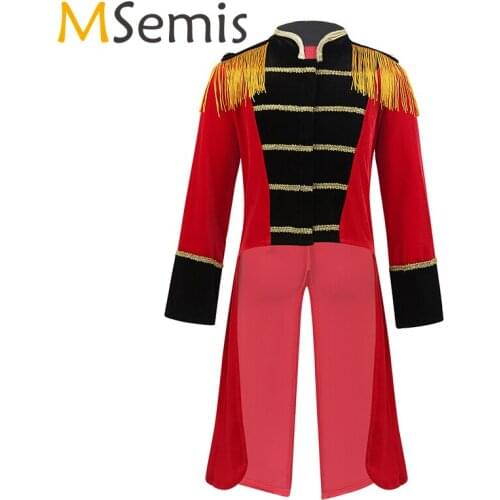 Kids Boys Circus Ringmaster Costume Halloween Cosplay Party Long Sleeves Stand Collar Fringes Gold Trimmings Tailcoat Jacket