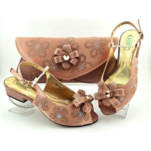 Doershow African Wedding fashion Shoes and Bag Set peach Italian Shoes with Matching Bags Nigerian Women party! SFG1-4