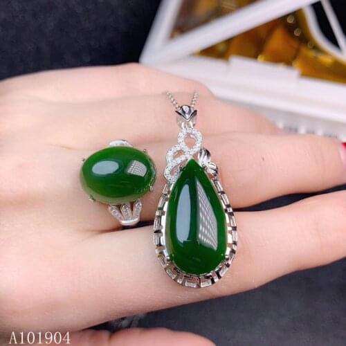 KJJEAXCMY boutique jewelry 925 sterling silver inlaid natural Hetian jasper gemstone female luxury earrings pendant ring set sup
