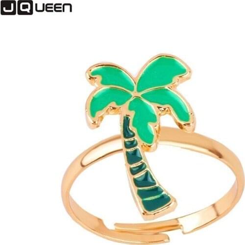 Little Coconut Tree Drip Oil Childrens Cartoon Open Ring For Children Girls Adjustable Party Birthday Jewelry Gift