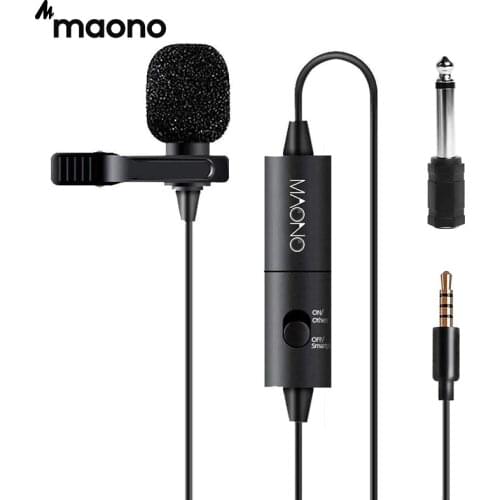MAONO Lavalier Microphone 6M Clip-on Collar Condenser Microphone Handsfree Lapel Mic for Smartphone Canon DSLR Camera PC Laptop