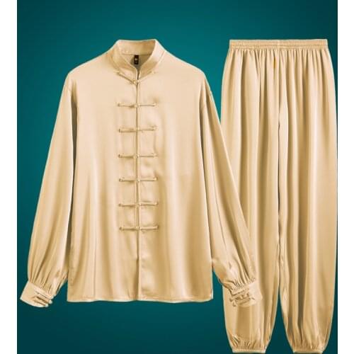 Summer Acetate Ice Silk Taiji Suit Tai Chi Uniform Six Colors Long Sleeved Wushu Exercise Clothing Traditional Chinese Clothing