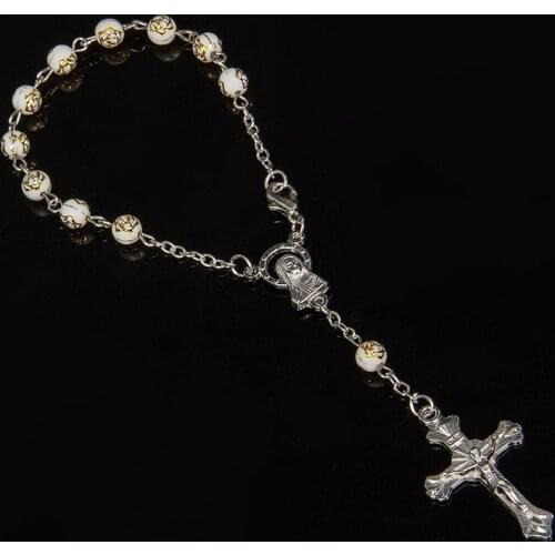 Colorful rose Beads Catholic Rosary Bracelet Jesus Virgin Mary Saint Cross Bracelets Religious Jewelry Christmas Gift