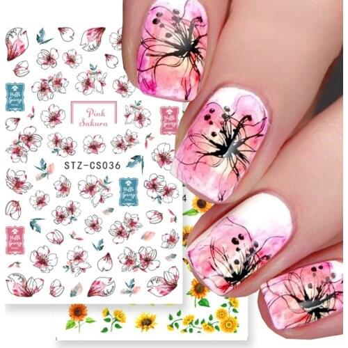 Summer Nail stickers Sunflower Avocado Dog Sexy Girl Pink Flower 3D Manicure Decal and Slider For Gel Polish Deco SASTZCS034-049