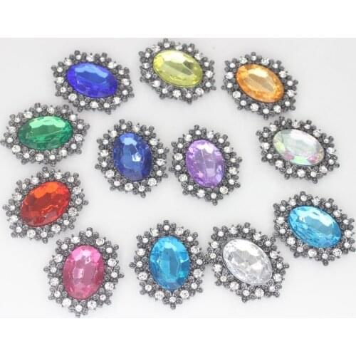 Factory Store 10pcs/lot 30mm Oval Flatback Rhinestone Buttons Mix Acrylic Wedding Invitation Card Ribbon Bow Decoration 10pc