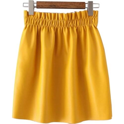 Cheshanf Autumn Fashion Women Solid Color Brief Match All Elastic Waist Pu Leather Skirt Ladies Casual Skirts Saias