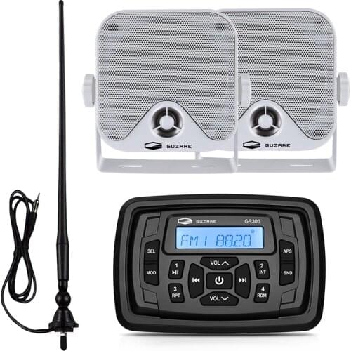 Marine Stereo Receiver Waterproof Boat Radio Bluetooth Audio MP3 Car Player+4inch Marine Speaker+AM FM Antenna For RV Bath Yacht