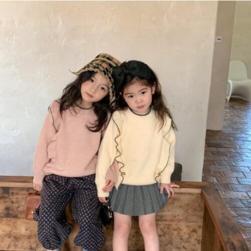 2021 New Arrival Girls Boys Knitted Ruffles Sweaters Autumn Full Sleeve Fashion Kids Pullover Sweater 1-7 Years MY837