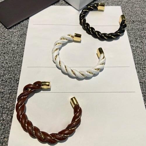 Popular brand fashion For women Punk style thick braided leather Bracelet Open Double Bangle Cuff Bracelet Hot Brand Jewelry