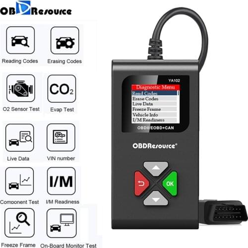 Check Engine Error Code Reader Newest YA102 12V Automotive Tester OBD2 Scan Tools Multi-Language Lifetime Free Software Update