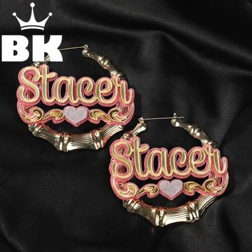 Stainless Stud Earring for Men Ladies Candy Colors DIY Letter Earring 50mm Diameter Iced-out Stainless Letter Large Earrings