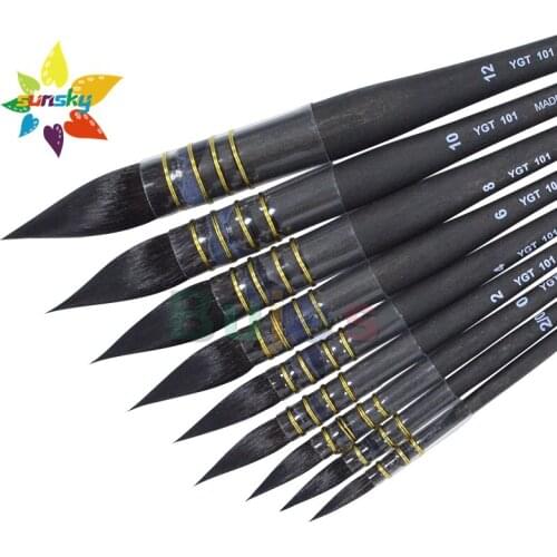 YGT 101 Imitation Kazan squirrel hair Watercolor brush Solid wood Short rod Round head watercolor brush French style mop brush