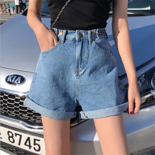 Womens Denim Shorts Classic Vintage High Waist Blue Wide Leg Female Caual Summer Ladies Shorts Jeans For Women