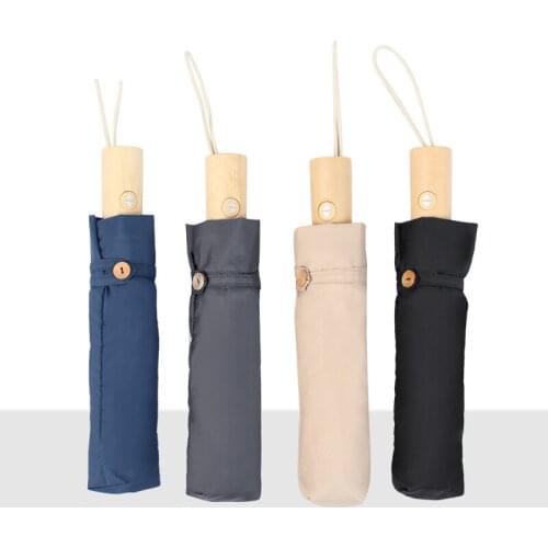 3 Fold Automatic Umbrella Wooden Handle Wind Resistant Folding Automatic Umbrellas Simple Style Umbrella Men and Women B65