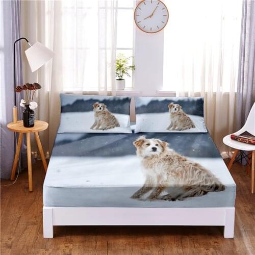 Snow Dog 3pc Polyester Solid Fitted Sheet Mattress Cover Four Corners With Elastic Band Bed Sheet(2 pillowcases)