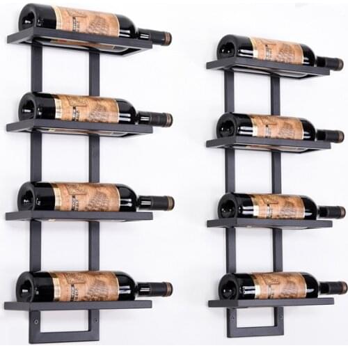 Modern Iron Wall-mounted Wine Holder Simple Hanging Wine Rack Holder Iron Art Wine Support Cabinet Flat/Tilted Types 2-6 Bottles