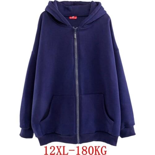 Large size womens 12XL hooded sweatshirt plus size 8XL 9XL 10XL autumn and winter long-sleeved loose black blue gray red jacket