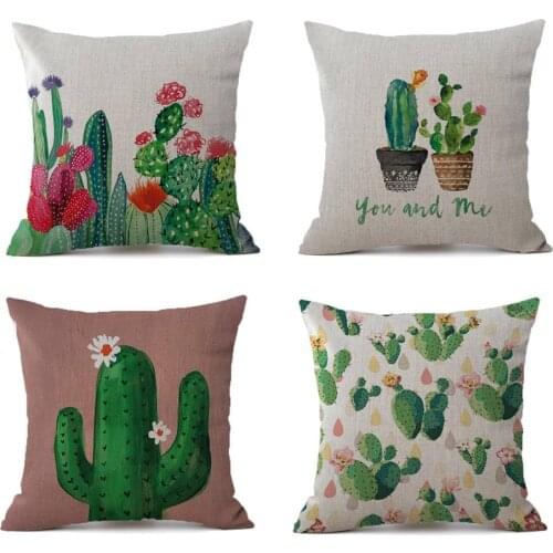 Tropical Plants Cactus Pillow Case Linen Decorative Pillowcases Tropical Cactus Throw Pillow Case kussensloop almohada ZT275