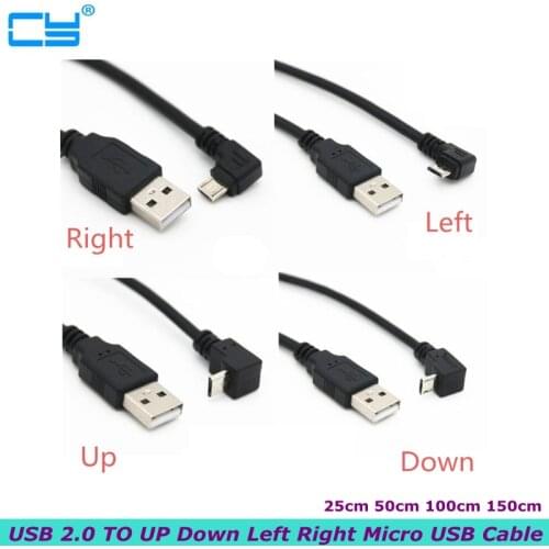 Up & Down & Left & Right Angled 90 Degree USB Micro USB Male to USB male Data Charge connector Cable 25cm 50cm for Tablet 150cm