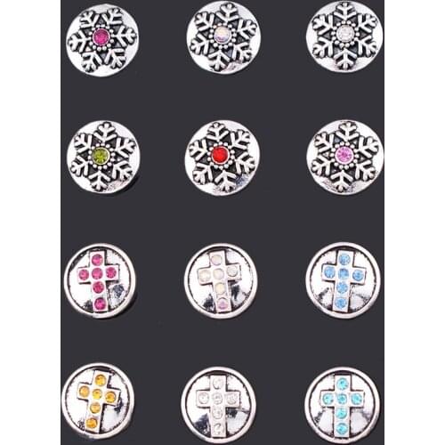 XH8305 12pcs/lot crystal CROSS snowflake 12mm Metal Snap Button for snap jewelry