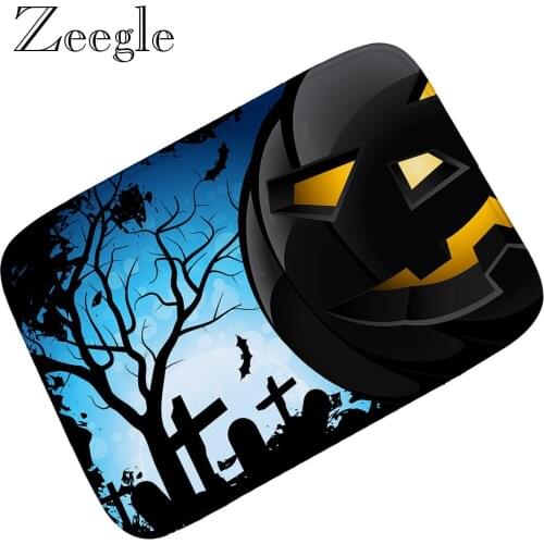 Zeegle Funny Halloween Front Door Mat Flannel Outdoor Front Door Mats Anti-slip Doormat Kitchen Bathroom Rug