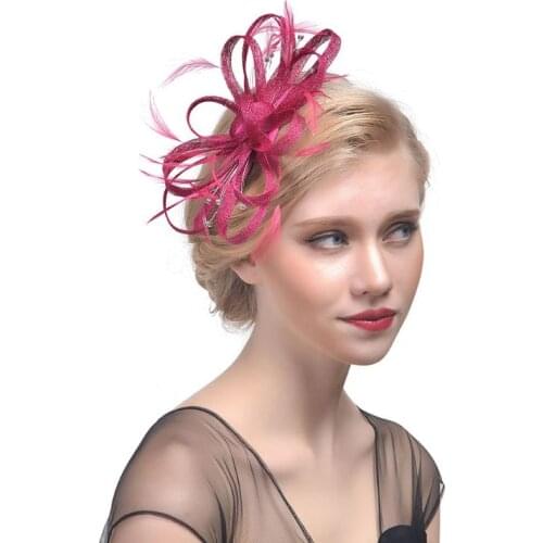 Wedding Bridal Fascinator Hat Ruffles Flower Feather Tea Party Women Girls Hair Clip Glitter Rhinestone Vintage Banquet Headwear