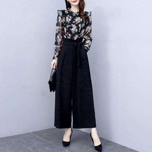 New Womens Long Sleeve Spring Summer Floral Splice Wide Leg Playsuit Romper Jumpsuit Ladies Casual Loose Print Elegant