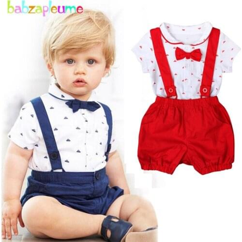 Babzapleume 2Piece Summer Wear Fashion Baby Clothes 0-24 Months Gentleman Infant Boys Rompers+Shorts Newborn Clothing Set BC1714