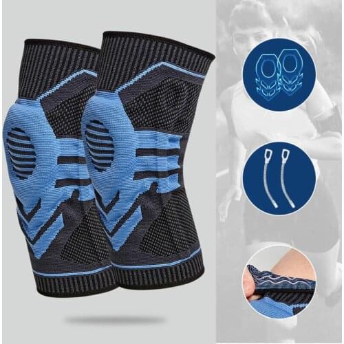 2PCS Compression Knee Sleeve Knee Brace with Side Spring Support & Silicone Gel Meniscus Tear Arthritis Patella Stabilizer Pad