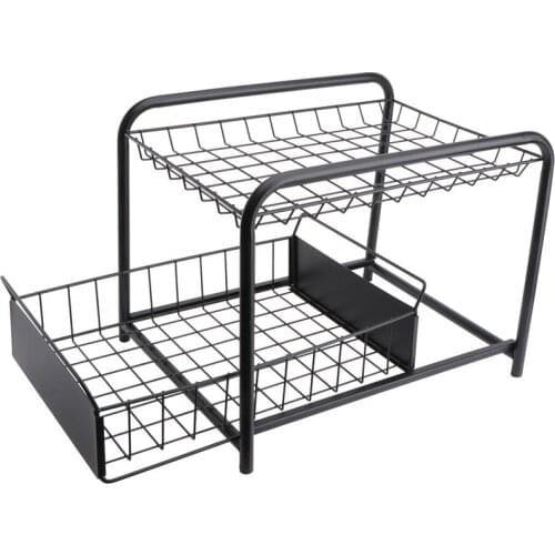 Kitchen Under Sink Organizer and Storage Under Sink Cabinet Storage Rack (Black)