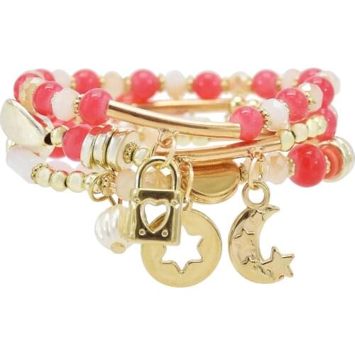 3Pcs/set Bohemian Colorful Beads Bracelets Bangles For Women Jewelry Boho Tassel Lock Moon Beach Charm Bracelet Gifts Pulseiras