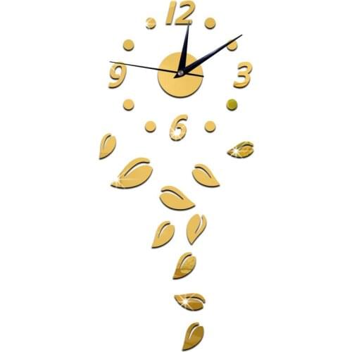 3D creative leaves wall mirror clock deco, craft clock Mirror Wall clock Stickers