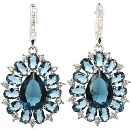 47x23mm Luxury Jazaz 10.2g Created Londo Blue Topaz Rhodolite Garnet Womans 925 Solid Sterling Silver Earrings