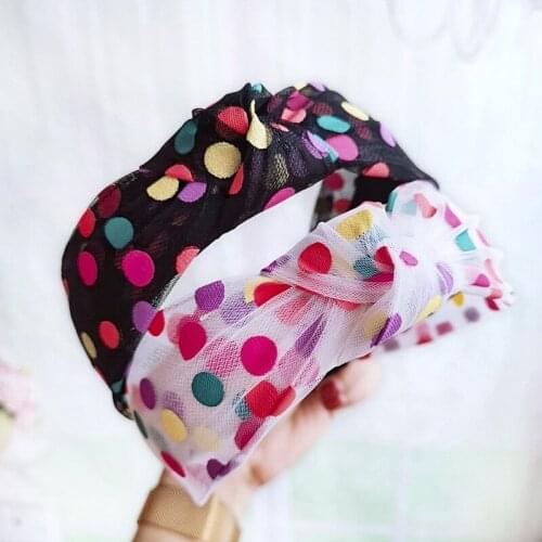 Korea Hair Accessories Colorful Polka Dots Headband for girls New Top Knotted Mesh Hairbands for Girls
