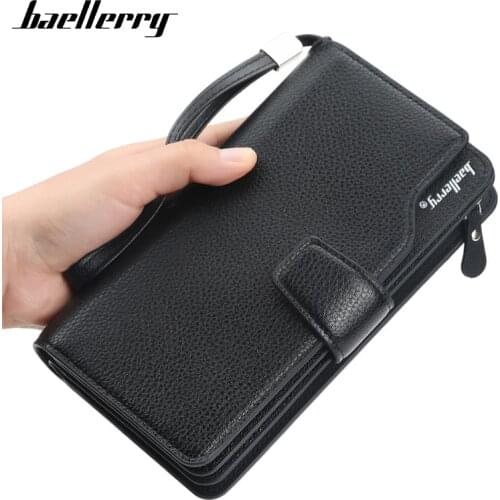 Baellerry New Mens Wallet Male Clutch Zipper Purse Hasp Wristlet Wallets Bag Luxury Phone Bags Card Holder Coin Pocket Purses