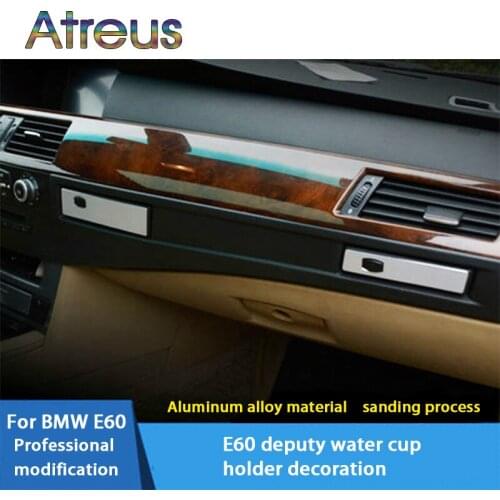 For bmw e60 Aluminum Alloy Co-pilot Water Cup Holder Trim Strip Car interior Sticker 5 series 2004-2010 Car Styling Accessories