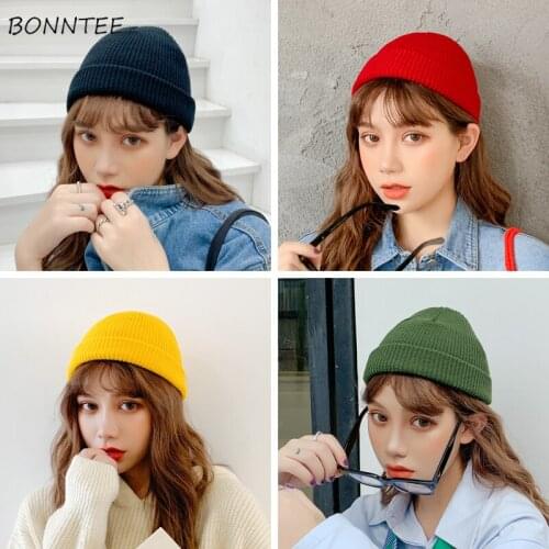 High Elasticity Beanies Women New Harajuku Autumn Winter Skullies Knitted Unisex Warm Womens Soft Solid Color Cap Casual Hip Hop