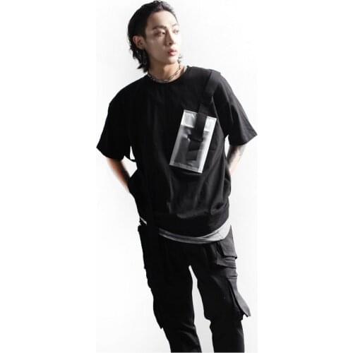 T-shirt mens Japanese new decorative short sleeve half sleeve fashionable t Loose chest with contrast buckle