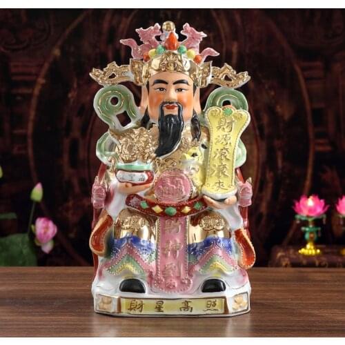 Southeast Asia temple efficacious Talisman buddha home altar family Mascot CAI SHEN YE God of wealth Porcelain Sculpture statue