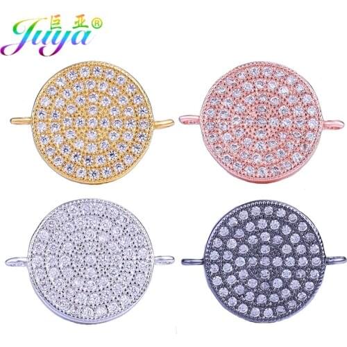 Juya DIY Earrings Jewelry Accessories Micro Pave Zircon Round Charm Connectors For Women Handmade Bracelets Earrings DIY Making