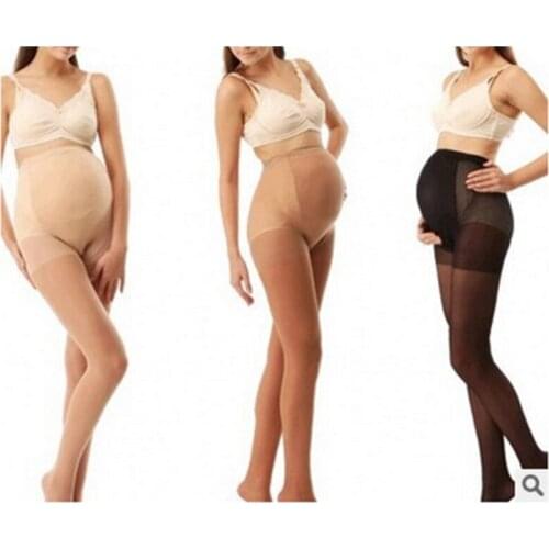 Pregnant Women High Waist Control Top Elastic Toe Silk Stockings Tights Pantyhose