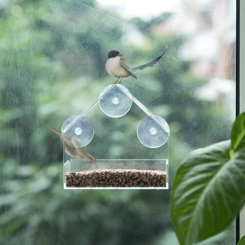Bird Feeder Acrylic Transparent Window Viewing Tray Birdhouse Pet Water Feeder Suction Cup Mount House